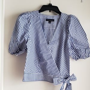 Blue and white striped side tie wrap top